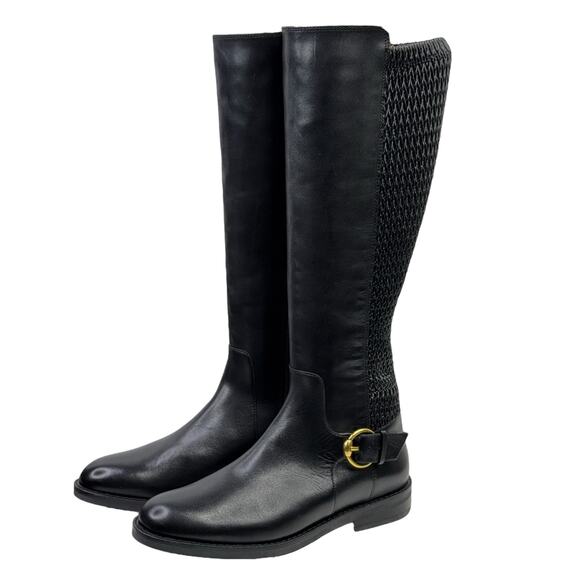 Cole Haan Women's Clover Stretch Tall Boots 6 Riding Buckle Equestrian Black NEW - Picture 2 of 10